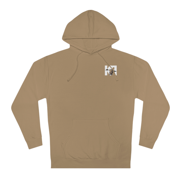 a  tan, Sandstone color, hooded sweatshirt by independent trading company with the K-RAY CONSTRUCTION logo on the front