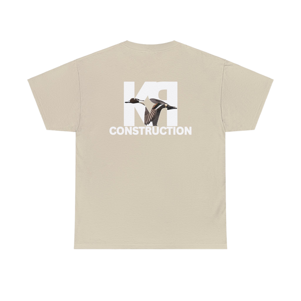 color Sand, tan short sleeve cotton t-shirt by Gildan with K-RAY CONSTRUCTION logo on back