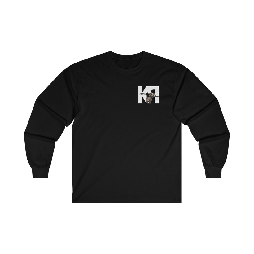 color Black heavy duty long sleeve cotton shirt by Gildan with the K-RAY LOGO on the front