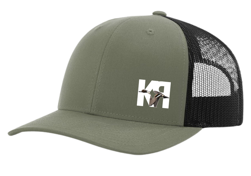 Loden Green and Black Color Richardson Snapback Hat with K-RAY CONSTRUCTION logo patch on left side