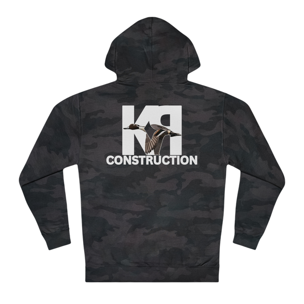 a  Black Camo  color, hooded sweatshirt by independent trading company with the K-RAY CONSTRUCTION logo on the back