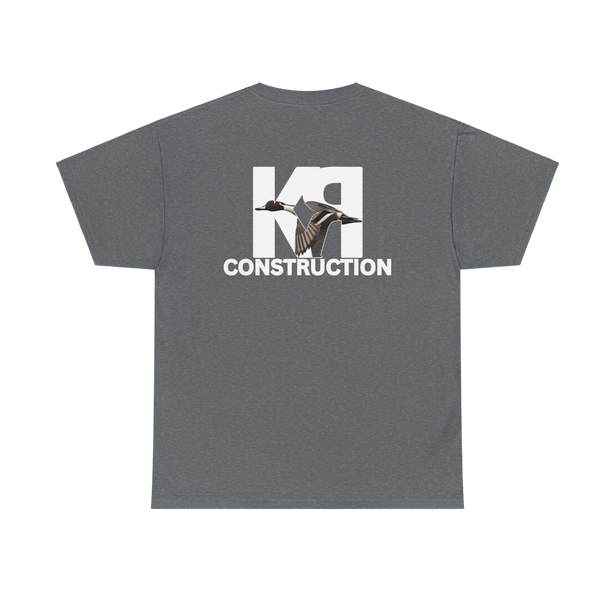 color Graphite Heather grey short sleeve cotton t-shirt by Gildan with K-RAY CONSTRUCTION logo on back