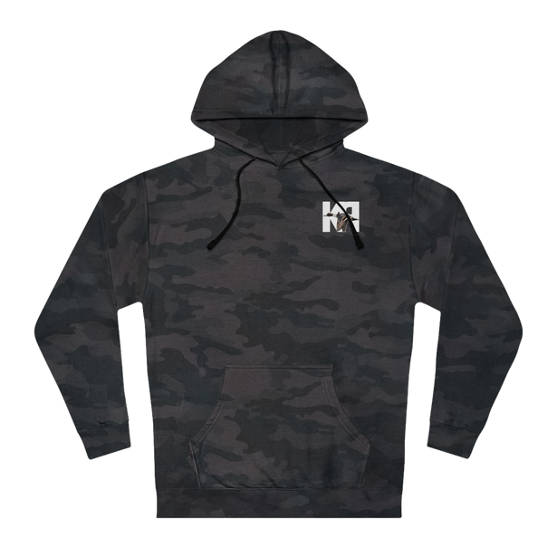a  Black Camo color, hooded sweatshirt by independent trading company with the K-RAY CONSTRUCTION logo on the front